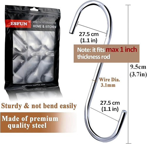 30 Pack 3.7 inch Metal S Hooks Steel S Hooks Plants Hanging Hangers for Kitchen Pans Pots Bags Purse Jeans Jewelry Towels