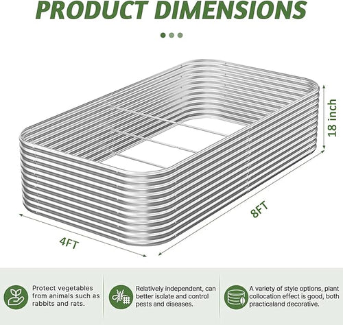 2 Pack Tall 8x4FT Corrugated Galvanized Steel Raised Garden Bed Outdoor, Metal Above Ground Garden Bed for Vegetables and Flowers, Raised Beds for Gardening-8x4x1.5FT