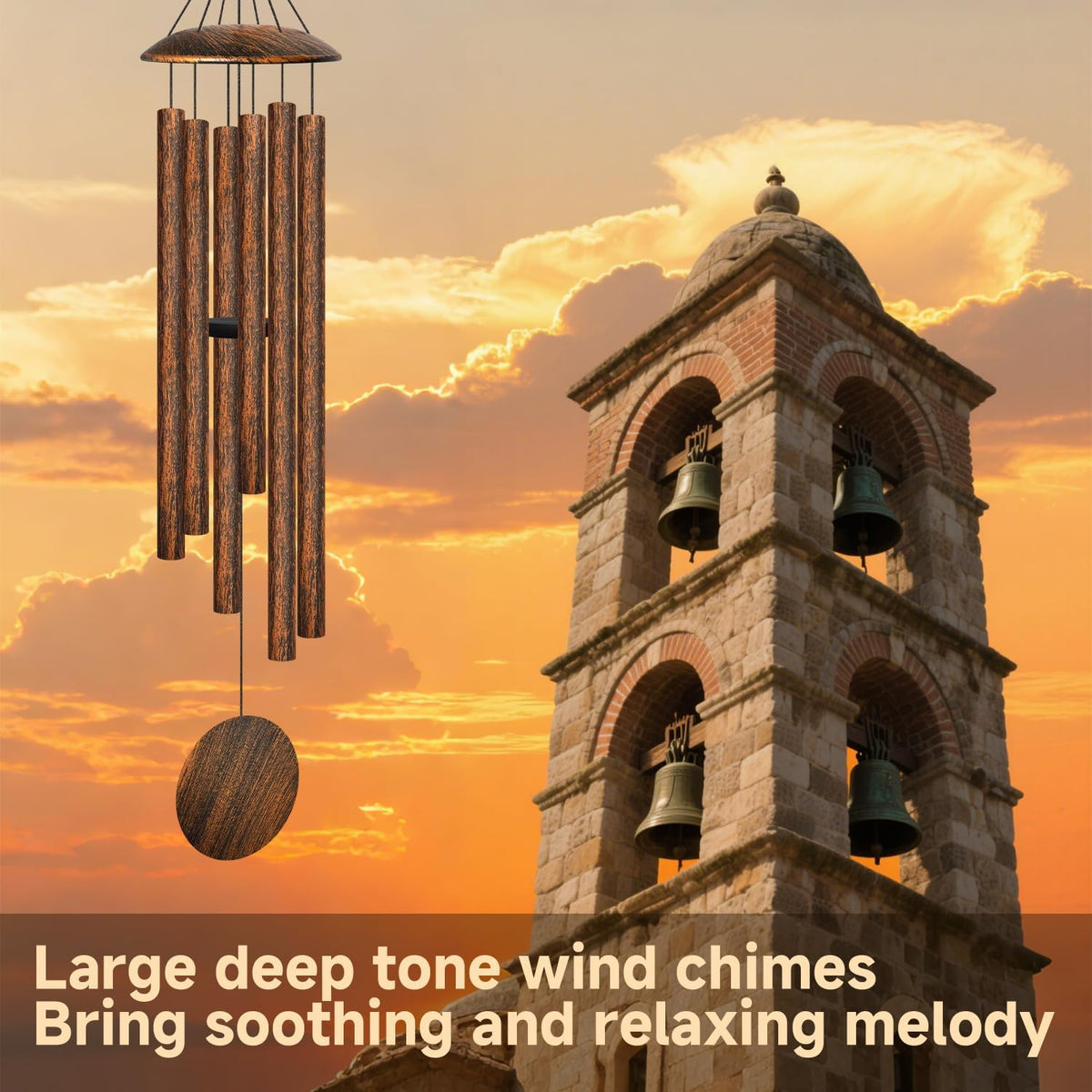 45" large wind chimes for outside,6 thick and, side view