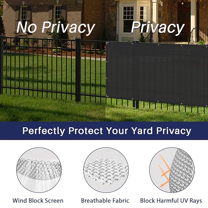 Windscreen4less Privacy Fence Screen Heavy Duty Windscreen Fencing Mesh Fabric Shade Net Cover with Brass Grommtes for Outdoor Wall Garden Yard Pool Deck, 6'x67' Black