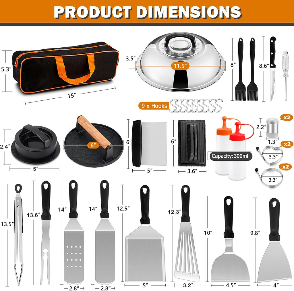 35Pcs Griddle Accessories Kit for Blackstone, Joyfair Flattop Grill Spatula | Grilling Accessory Tool Set with Stainless Steel Griddle Spatula Smash Burger Press Basting Cover Patty Maker For Outdoor BBQ