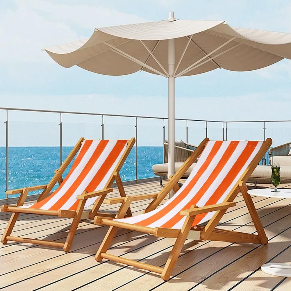 GORGECRAFT 1pc Beach Sling Chair Replacement Canvas 120X43cm Outdoor Chairs Cloth Replacements Reclining Sling Replacement for Sunbathing Garden Courtyard Beach Relaxation, Orange Red White Stripes