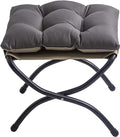 15" Foldable Foot Stool Ottoman with Metal Frame - Washable Dark Grey Upholstered Indoor/Outdoor Footrest for Living Room, Bedroom, Patio - Space-Saving Compact Design