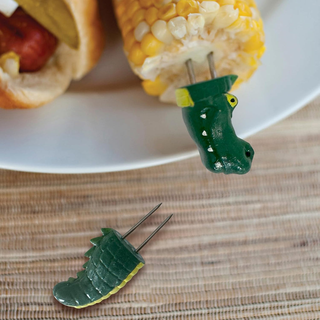 Outset Corn Holders, Crocodile Style Set of 4 Pairs, Croc Corn Handles | Keep Your Hands Clean While Eating | Fun Alligator Corn Skewers | Long Lasting Corn On The Cob Holders | Crocodile Décor