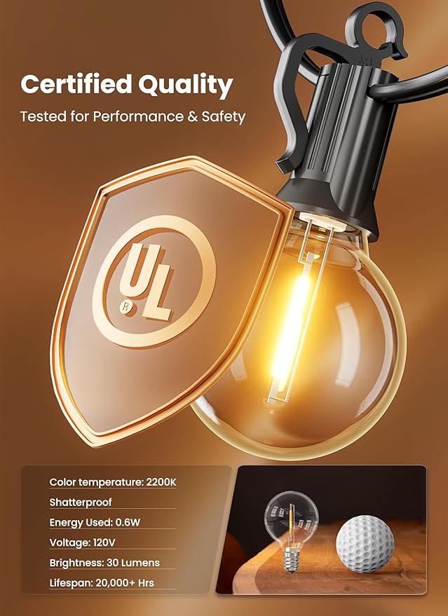 Brightown 209FT LED Outdoor String Lights - Patio Lights with 100 Shatterproof Clear Dimmable Edison Bulbs, Waterproof Connectable Hanging Light for Outside Backyard Porch Party Christmas Decoration