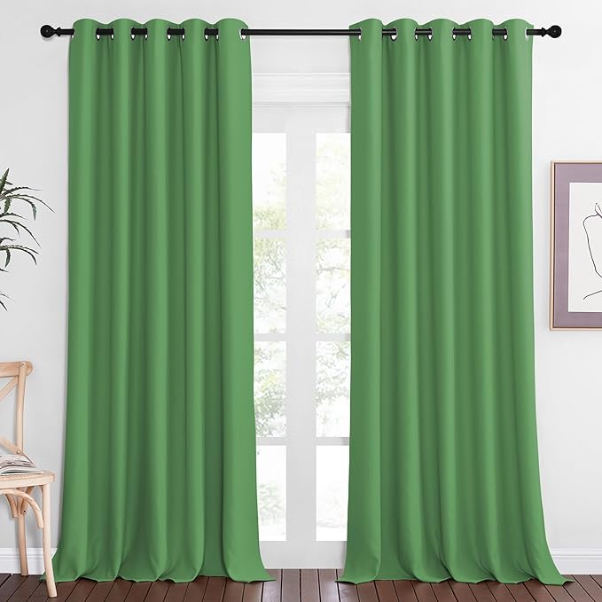 NICETOWN Blackout Curtain Drape for Bedroom - Light Reducing Thermal Insulated Solid Grommet Room Darkening Window Curtain 90 inches Long for Living Room (Froest Green, 1 Piece, W66 x L90)