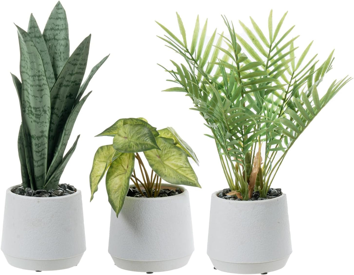 mygift artificial plants in white textured planters, set, main product view