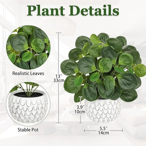 13" Artificial Plants Indoor Small Fake Plant in White Ceramic Pot, Silk Plants for Home Decor Indoor, Faux Potted Plant for Shelves, Desks, Home, Room, Office, Bedroom, Entryway, Tabletop Decor