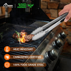Hotec Stainless Steel Kitchen Tongs, Locking Metal Food Tongs for Cooking, Serving, BBQ, Grill & Air Fryer with Non-Slip Grip, Set of 2-9" and 12"