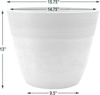 PSW Pot Collection FM40TP 16-inch Plastic/Stone/Wood Composite Large Ribbed Planter – No Drainage Hole (Drillable), Indoor/Outer Garden Pot for Foliage, Trees, Flowers, Ferns, Taupe