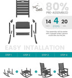 SERWALL Outdoor Rocking Chair Set of 4, Oversized HDPE Patio Rocking Chair with Footrest for Adults, All Weather Porch Rocker for Deck Patio Balcony, Gray