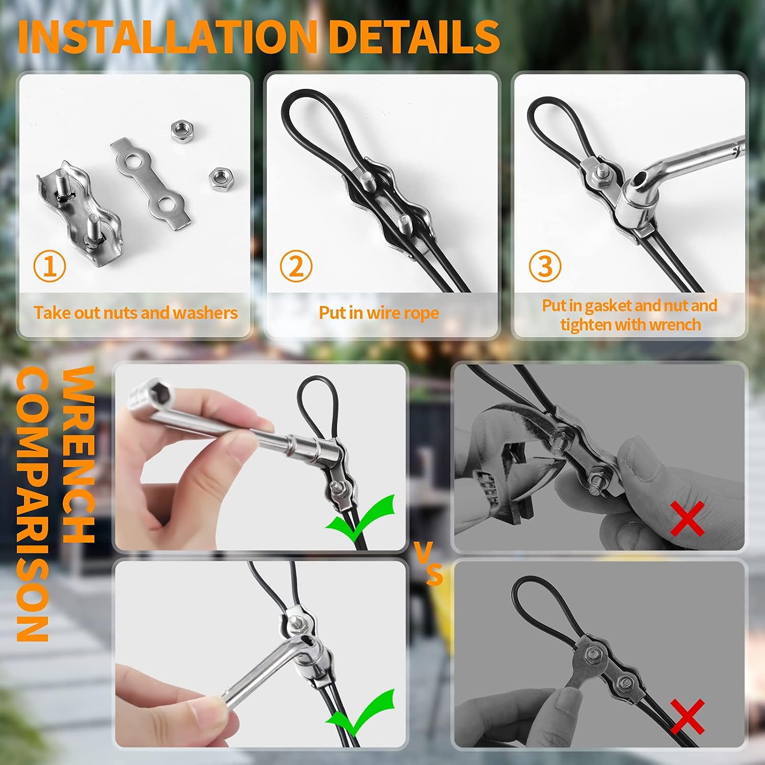 String Light Hanging Kit,164 Ft Nylon Coated Stainless Steel 304 Wire Rope, String Lights Suspension Kit,Outdoor Light Hanging Kit