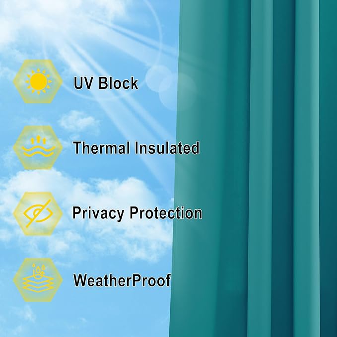 NICETOWN Outdoor Curtainch for Patio Waterproof 100 inch Wide, Thermal Insulated Rustproof Grommet UV Blocking Cabana Curtainch & Drape, Privacy Safe Shade for Gazebo, Peacock Teal, 1 PC, 95-Inch Long