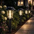 Solar Pathway Lights Outdoor, 8 Pack Warm White Tungsten Filament Solar Lights, 3 Lighting Modes, Auto On/Off, IP65 Waterproof, Dusk to Dawn Solar Garden Lights for Yard, Driveway, Lawn & Landscape