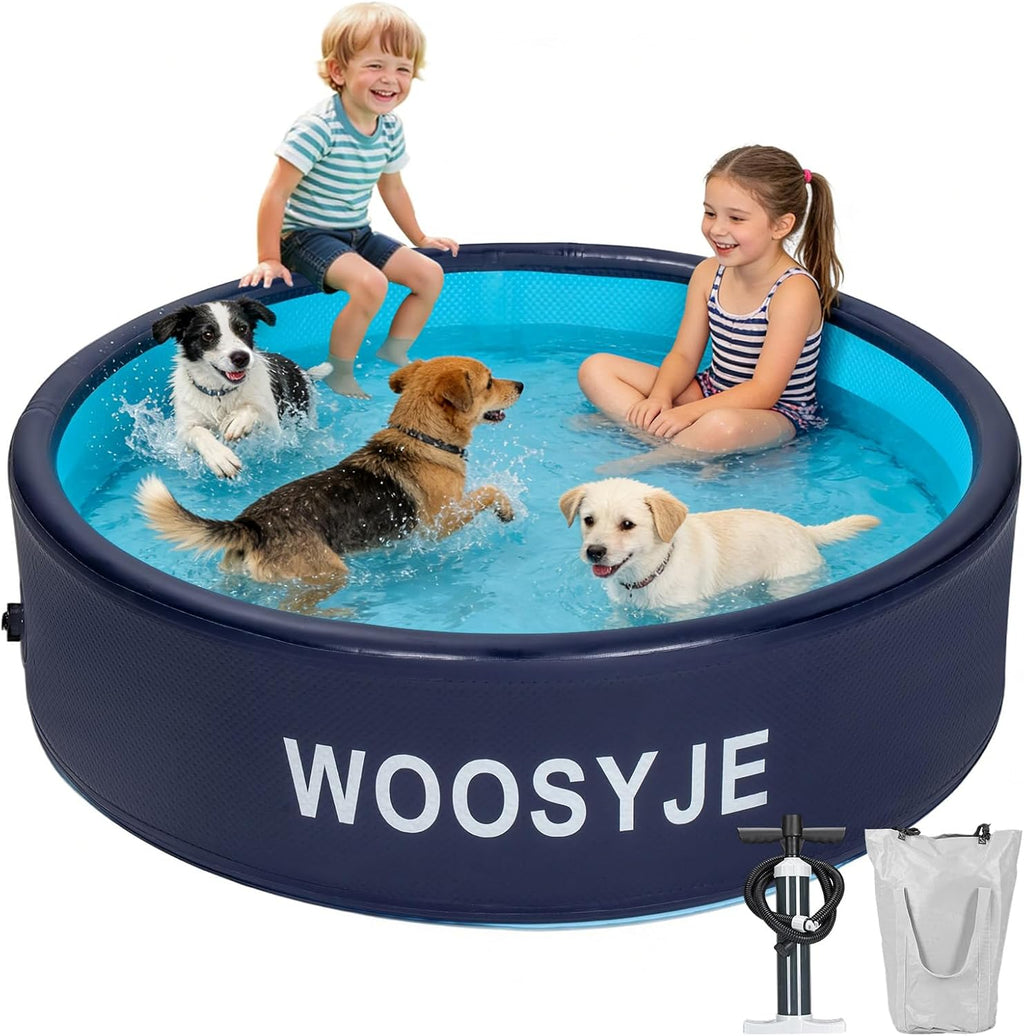 Inflatable Dog Pool, Foldable Pet Swimming Pool - 47.5" Pet Bath Pool & Kiddie Pool, PVC, Quick Drain, Non-Slip, Collapsible Swimming Pool for Large Medium Small Dogs, Cats, Kids, Backyard, Beach