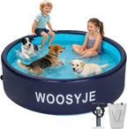 Inflatable Dog Pool, Foldable Pet Swimming Pool - 47.5" Pet Bath Pool & Kiddie Pool, PVC, Quick Drain, Non-Slip, Collapsible Swimming Pool for Large Medium Small Dogs, Cats, Kids, Backyard, Beach