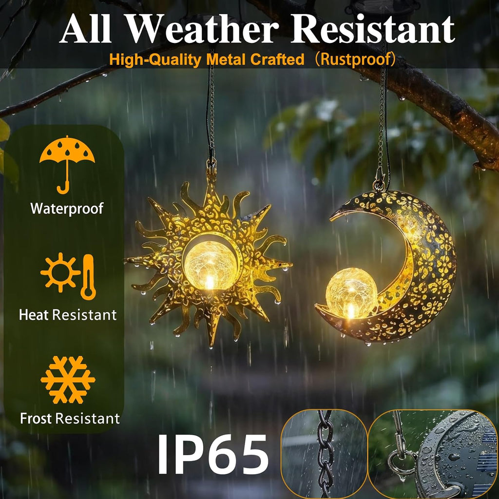 Solar Hanging Lights Outside,Outdoor Lanterns Waterproof Garden Mom Gifts | 20×7.9In Bronze Metal ,Individual Hang,Crackle Glass,8-10Hrs,Patio Tree Decor,Yard Decorations,Wall Art,Vintage Gift for Mom