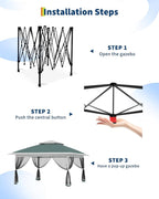 Canopy Tent 13x13 ft, Pop Up Gazebo One-Push Setup with 4 SandBags for Backyard Parties and BBQs, Mosquito Netting & Height Adjustable - Green