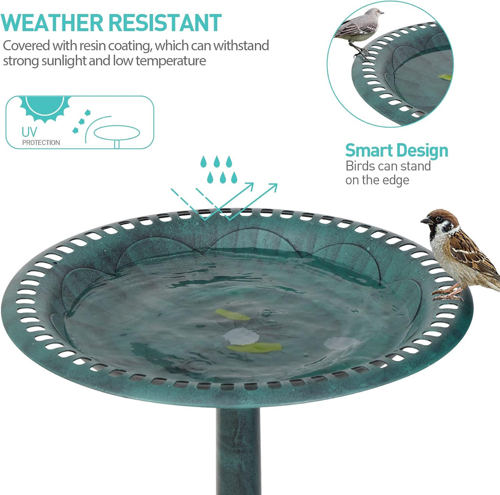 ZenStyle 28in Birdbaths Bowl Outdoor, Pedestal Bird Bath Vintage Outdoor Garden Accent Décor (Green)