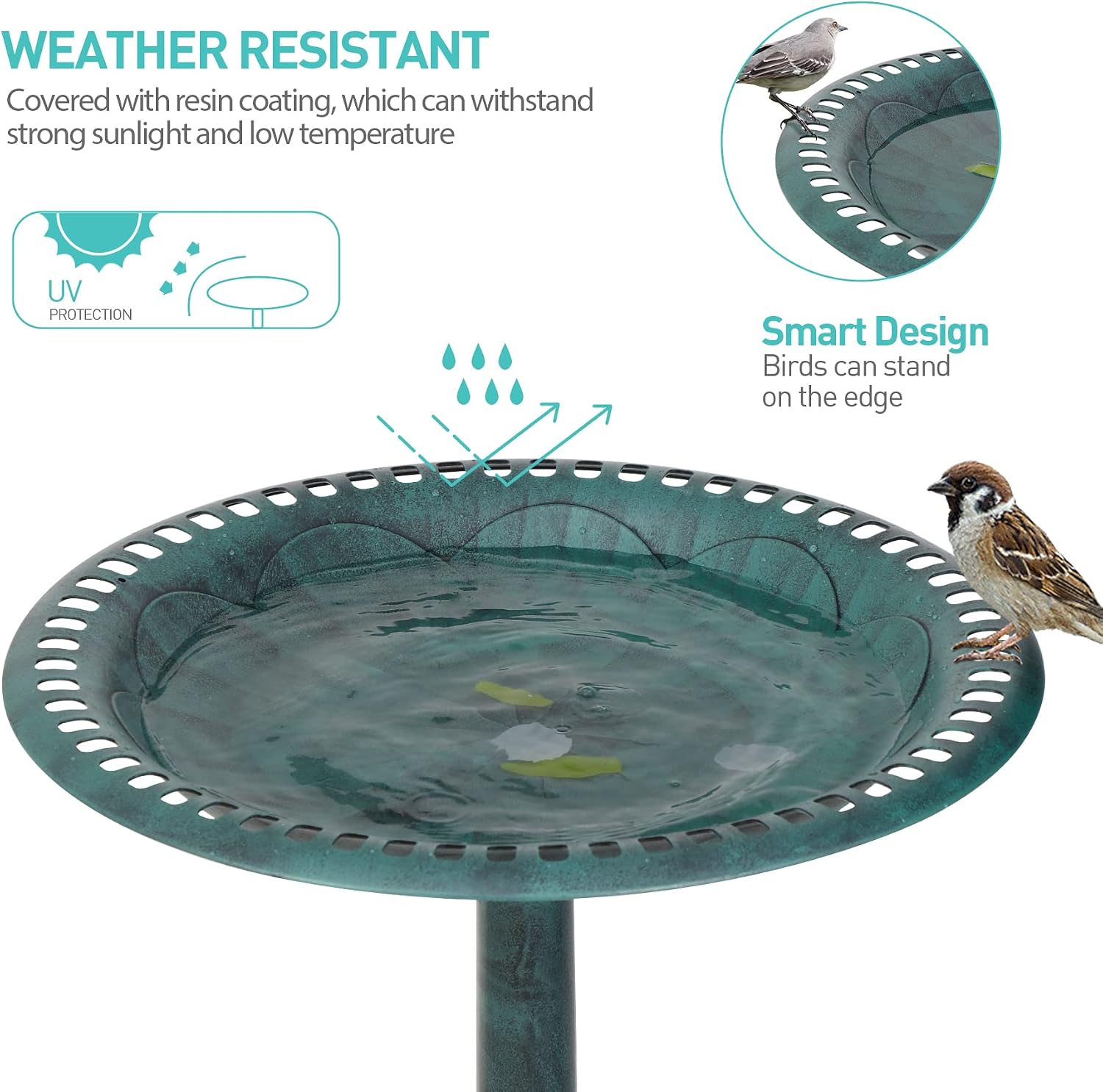 ZenStyle 28in Birdbaths Bowl Outdoor, Pedestal Bird Bath Vintage Outdoor Garden Accent Décor (Green)