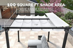 PURPLE LEAF 10' x 10' Outdoor Retractable Pergola with Double Sun Shade Canopy Patio Aluminum Pergola Metal Shelter with Light for Backyard Deck Garden, White