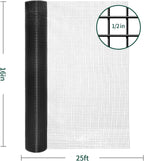 Hardware Cloth 1/2 inch, Black Vinyl Coated Hardware Cloth 19 Gauge 16 inch x 25 ft Black PVC Welded Wire Fence for Poultry Netting, Garden Fencing, Tree Guard Rolls and Cage Fence