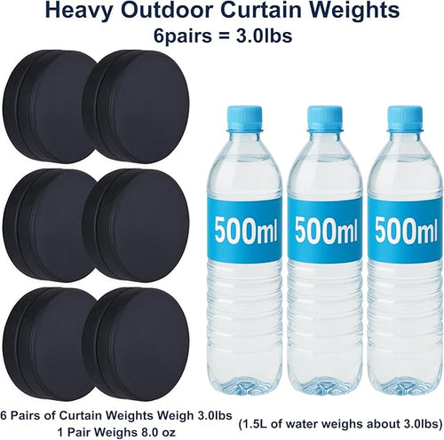 3LB Heavy Duty Outdoor Curtain Weights, Strong Magnetic Gazebo Curtain Weights, Rubber Covered Waterproof Drapery Weight, Prevent Curtain Liner from Blowing Around, Black, 6 Pairs