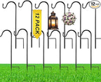 15inch 12 Pcs Adjustable Shepherds Hook for Outdoor Metal Rust Resistant Steel Shepard Hooks for Bird Stand Feeder Pole, Weddings Decor, Garden Plant Basket, Outside Hanging Solar Lights