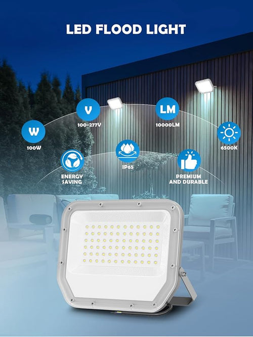 2 Pack Super Bright 6500k 10000lm LED Flood Lights Outdoor,100w Led Outside Lights for Yard Outdoor Waterproof Work Lighting Floodlight for Garage Yard Garden Stadium
