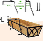 HFHOME 24 inch Window Deck Rail Planter Including Coco Liner, 24" Dia Window Box Horse Trough with Coconut Coir Liners, Black Metal Hanging Flower Planter Basket for Indoor Outdoor Lawn - Set of 2