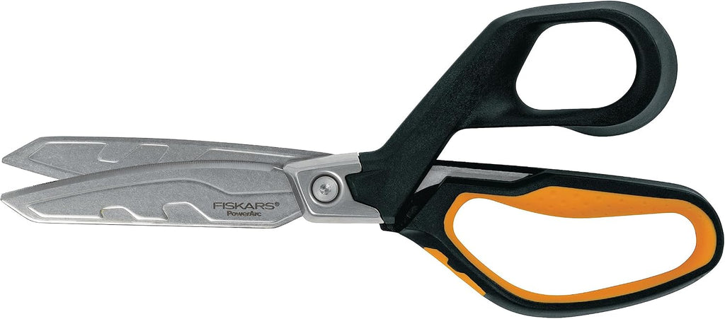 Fiskars PowerArc Heavy-Duty Scissors, Up to 30% More Power, Length 21cm, Durable Stainless Steel Blade/Plastic Handles, Black/Orange, 1027204