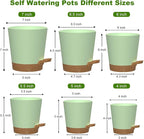 Self Watering Pots, 7/6.5/6/5.5/5/4 inch Flower Pots with Multi Mesh Drainage Holes, Small Platic Planters for Indoor Outdoor Garden Plants and Flowers (Green with Brown Tray, 7"+6.5"+6"+5.5"+5"+4")