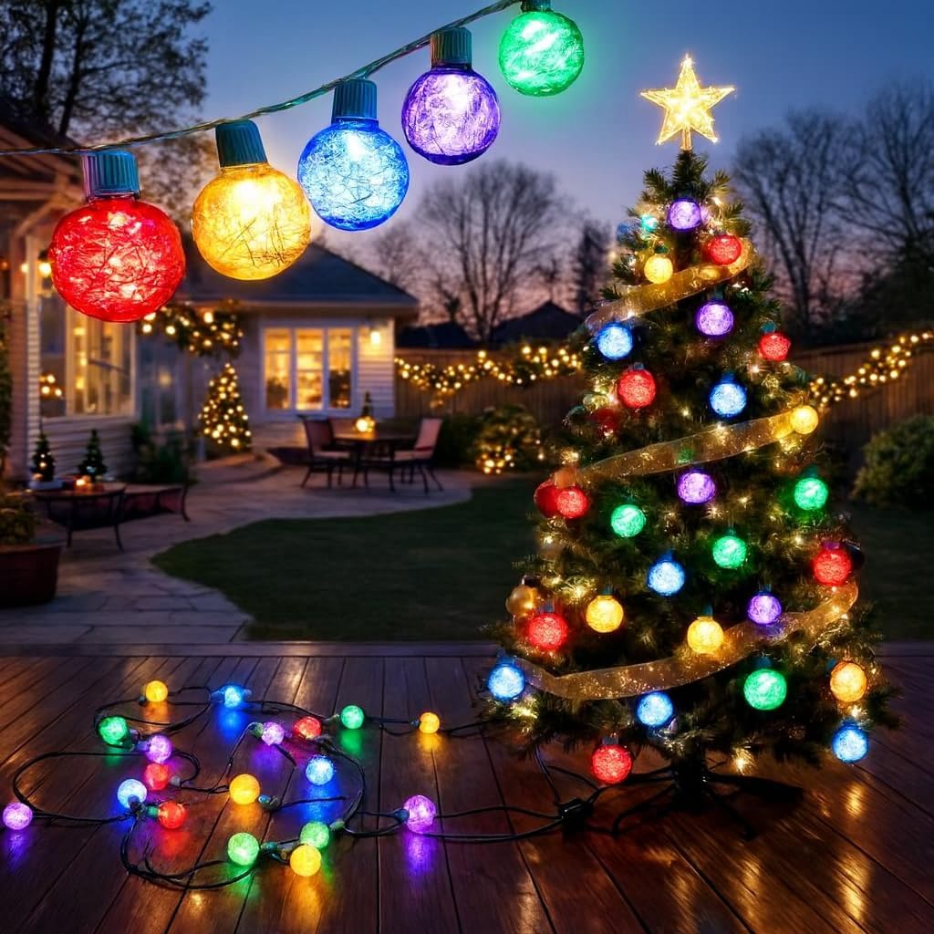 Waterproof Christmas G40 Globe String Lights 18FT 25 LED Plug in - Outdoor Colorful Patio Balcony Garden Hanging Decorations, Grinch Christmas Tree Lights for Porch, Camping & Party Use