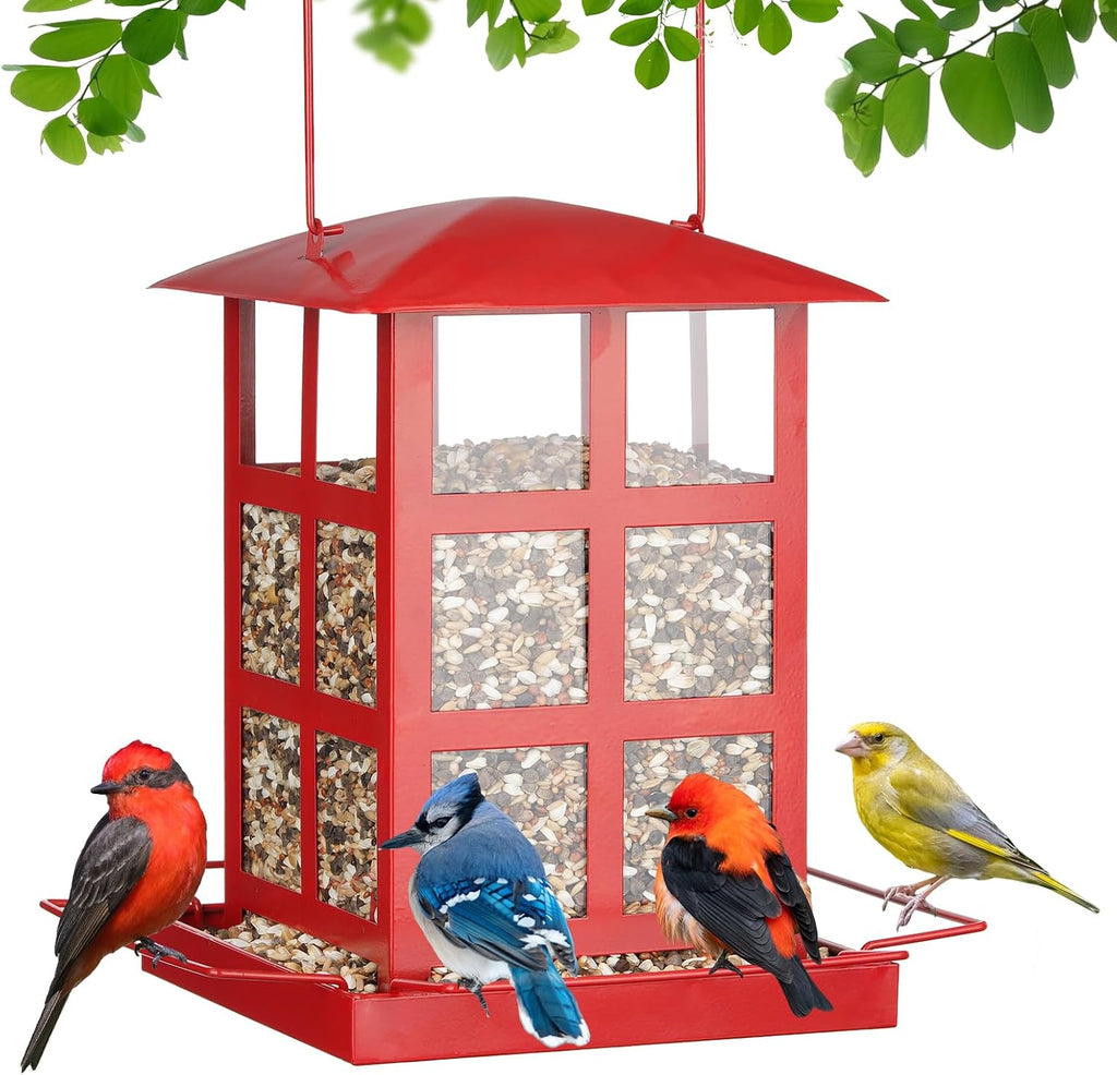 Bird Feeder, 6 LBs Large Capacity Bird Feeders for Outdoor Hanging | Heavy Duty Metal, Wild Birdfeeder, 4 Perches, Rainproof Waterproof, Easy to Fill and Clean, For Outside Garden Yard