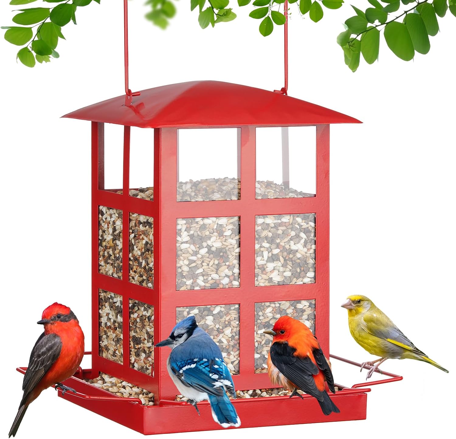 Bird Feeder, 6 LBs Large Capacity Bird Feeders for Outdoor Hanging | Heavy Duty Metal, Wild Birdfeeder, 4 Perches, Rainproof Waterproof, Easy to Fill and Clean, For Outside Garden Yard