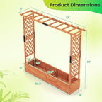 Giantex Set of 2 Raised Garden Bed with Trellis & Hanging Roof, Wood Planter Box with Bottom and Drainage Holes, Freestanding Garden Planter for Flower Vegetable Fruit Herb Climbing Vines, 77"x17"x72"