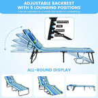 GYMAX Tanning Chair, 350lbs Beach Lounge Chair with Face Hole, Washable Pillow & Carry Strap, Adjustable Folding Chaise Lounge, Layout Lounger for Outside, Patio, Poolside, Lawn (2, Stripe)