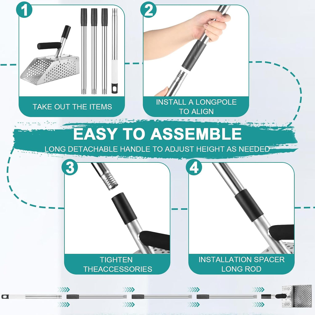 sand scoop for metal detecting, long-handle metal detector, front angle view