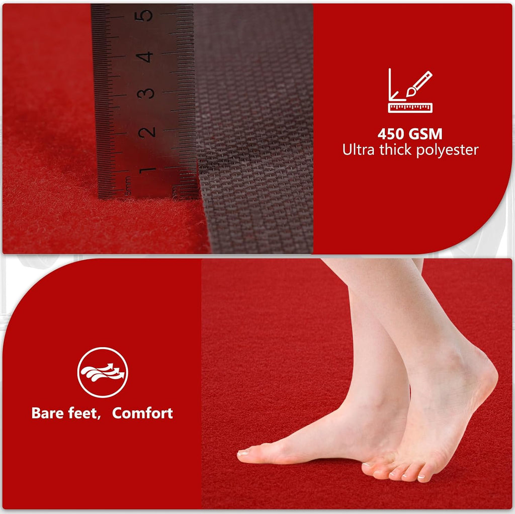 PBHEPJ 3ft x 10ft Extra Thick Red Carpet Runner for Party & Hollywood, Festival Celebration, Wedding, Graduation Ceremony, Award Ceremony, VIP Reception, Heavy-Duty, Non-Slip TPR Rubber