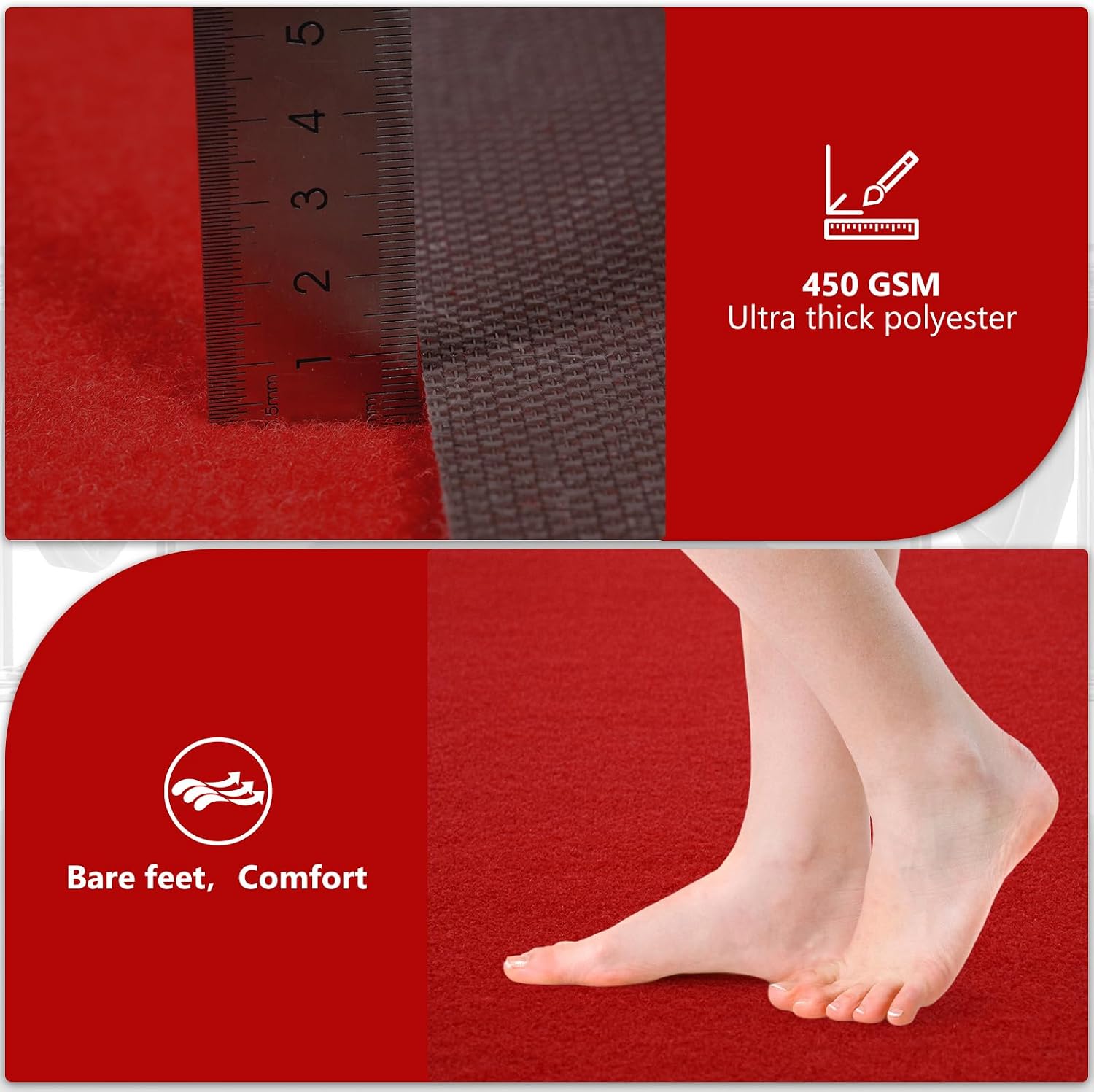 PBHEPJ 3ft x 10ft Extra Thick Red Carpet Runner for Party & Hollywood, Festival Celebration, Wedding, Graduation Ceremony, Award Ceremony, VIP Reception, Heavy-Duty, Non-Slip TPR Rubber