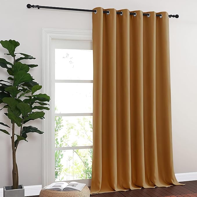 NICETOWN Sliding Door Curtain 108 Inches Long - Blackout Thermal Insulated Grommet Room Divider Privacy Drape for Patio Glass Door, 1 Panel, Gold Brown, 100 Inch Extra Wide