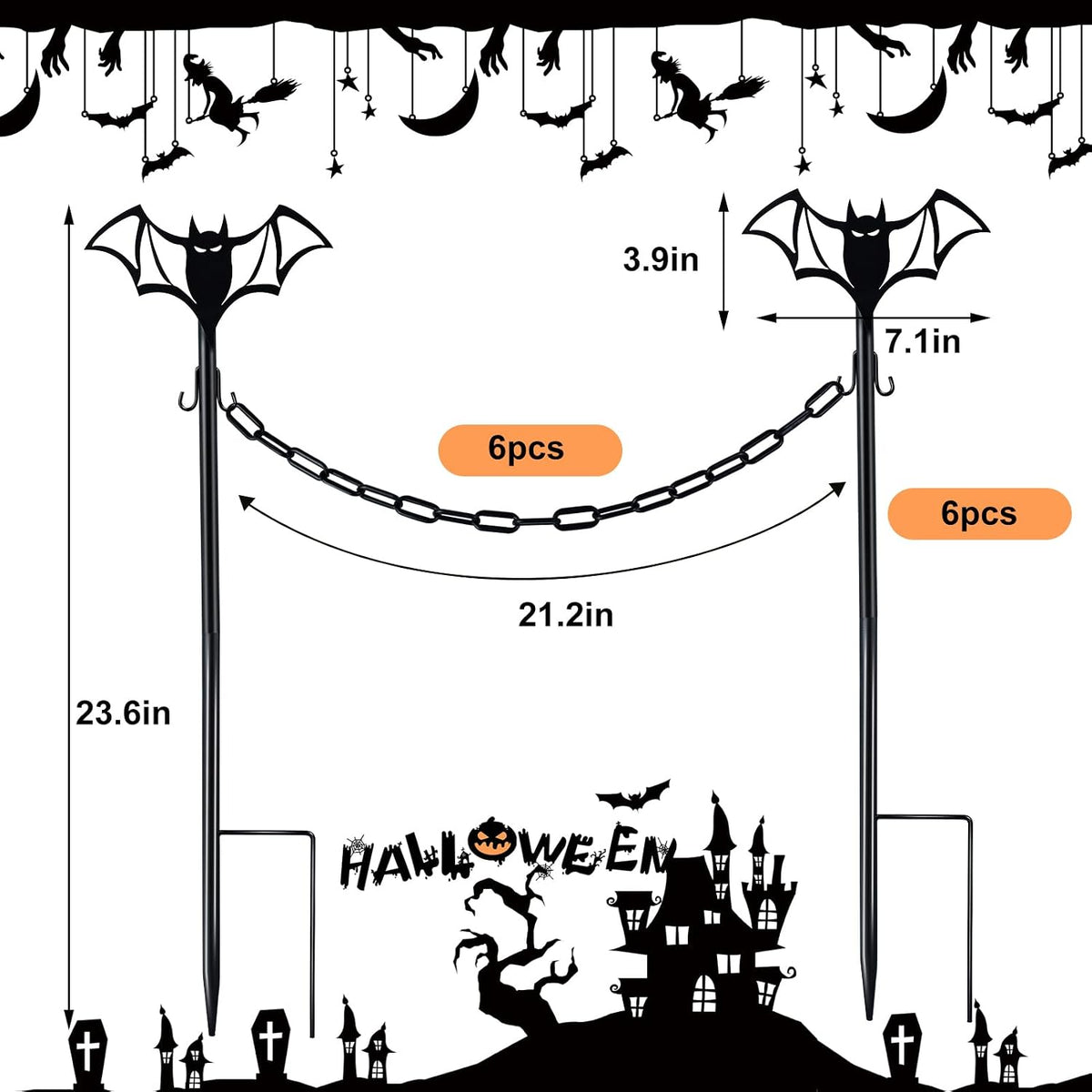 metal halloween fence for outdoor garden, 23.6" halloween shown in use