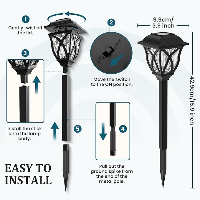 GIGALUMI 6 Pack Solar Lights Outdoor Waterproof, LED Solar Garden Lights, Outdoor Decorations, Garden Decor for Yard, Patio, Landscape, Planter, Walkway (Cold White)