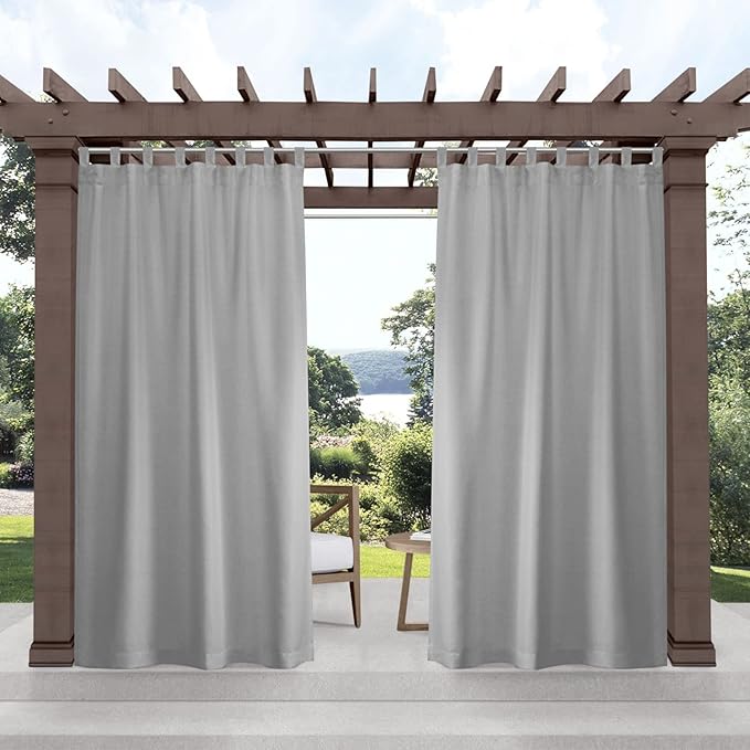 Exclusive Home Cabana Solid Indoor/Outdoor Light Filtering Hook-and-Loop Tab Top Curtain Panel Pair, 54"x132", Cloud Grey
