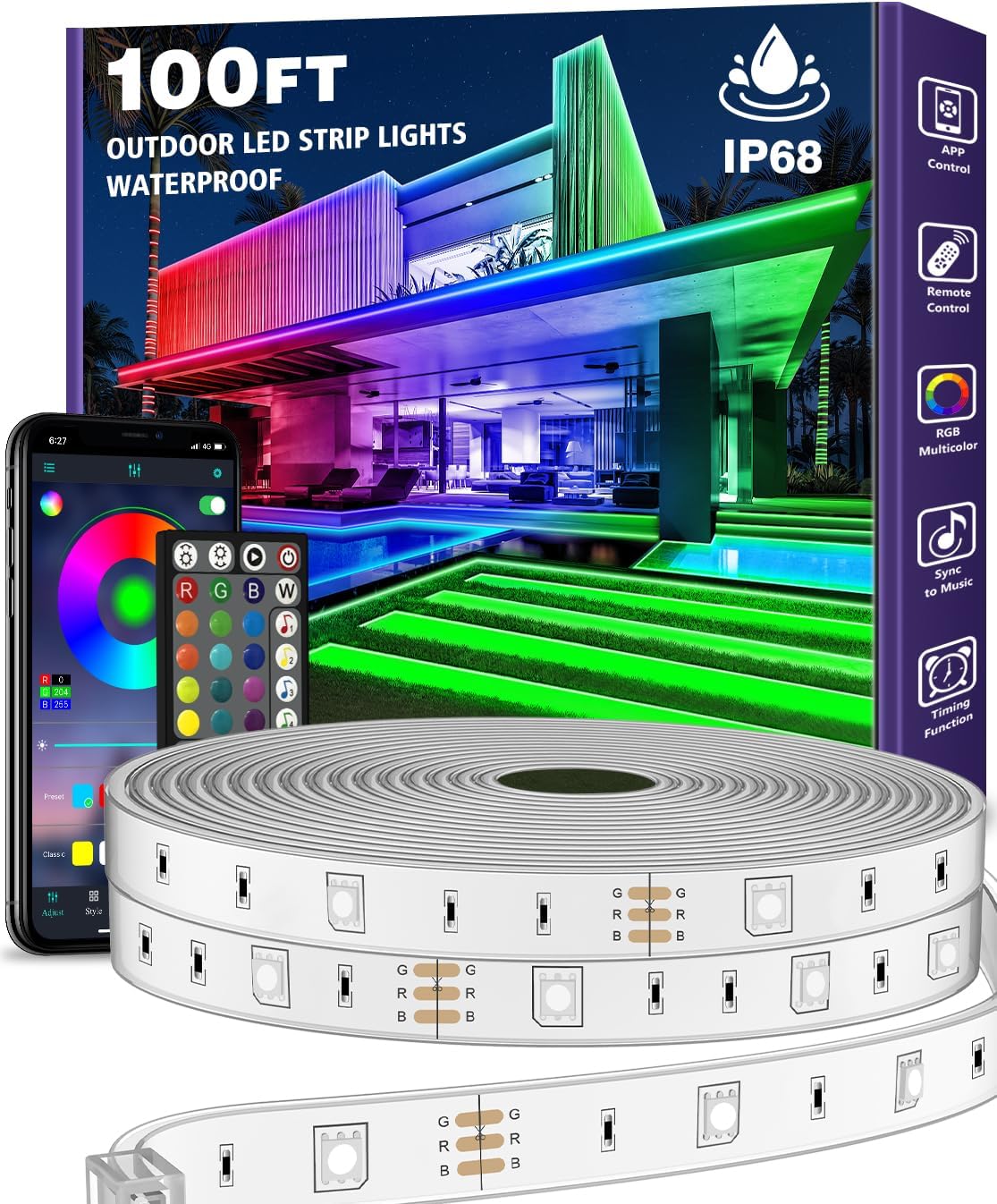 ailbton 100ft outdoor led strip lights waterproof,ip68 outside, main product view