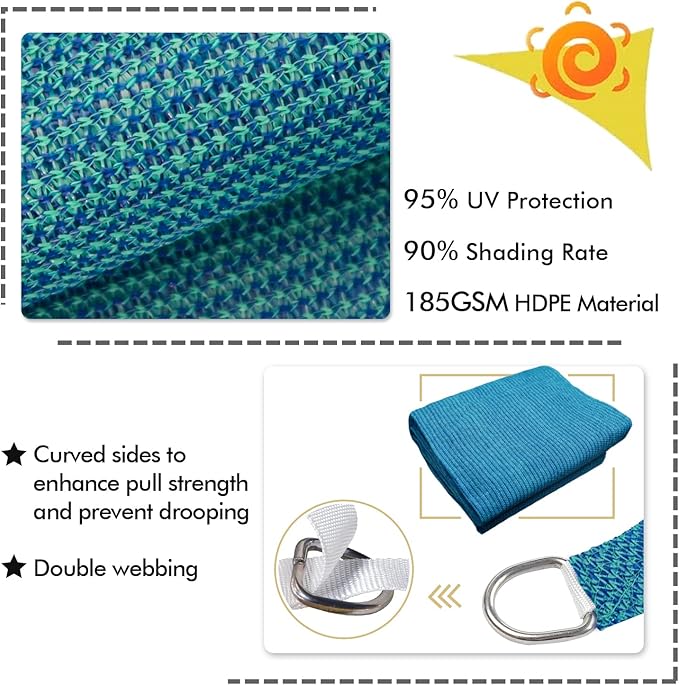 KANAGAWA 12'X18' Turquoise Mix Custom Size Sun Shade Sail Rectangle UV Block Canopy Cover for Patio Backyard Lawn Garden Outdoor (Customized Available)