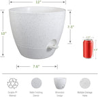 12 inch Large Self Watering Pots, Plastic Planters with 60oZ Removable Deep Reservoir and Multi Mesh Drainage Holes for Indoor Outdoor Garden Plants and Flowers, White Speckles