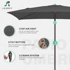 JEAREY 6.5x10 ft Rectangular Patio Umbrellas Rectangle Outdoor Umbrella with Push Button Tilt and Crank, Market Table Umbrella 6 Sturdy Ribs UV Protection for Poolside Garden Backyard Deck, Gray