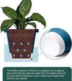 D'vine Dev 10 Inch Design Self Watering Planter for Indoor Plants, Blue Terracotta Pot with Cylinder Glass Cup, 37-X-D-4