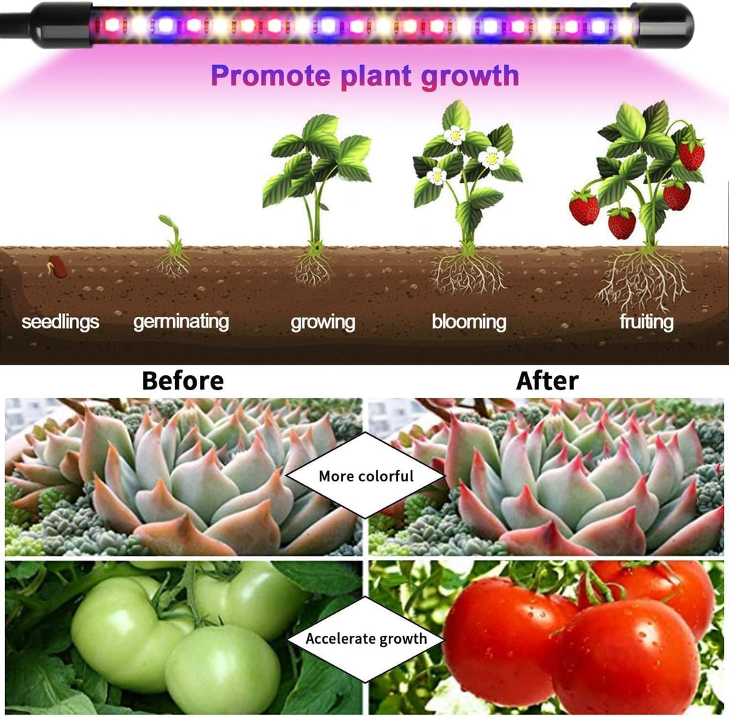 Grow Lights for Indoor Plants, Full Spectrum with Clip, 4 Head | 6000K Plant Light, Timer 6/12/16Hrs, 3 Spectrums, 5 Dimmable Levels, Flexible Gooseneck